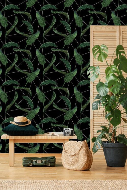 Palm Leaves on Black Wallpaper