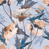 Blue Wallpaper with Beige Flowers