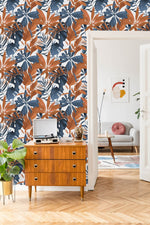 Brown and Blue Leaves Wallpaper