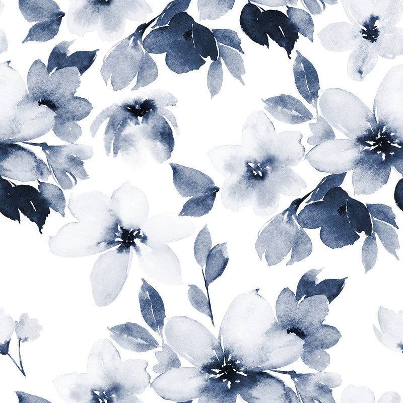 White Wallpaper with Dark Flowers