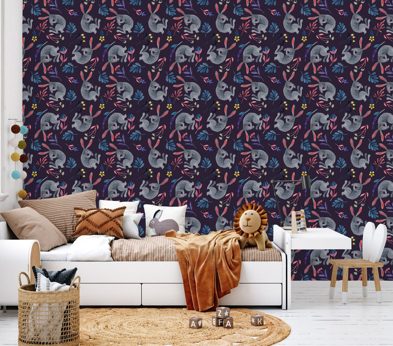 Dark Blue Hares Wallpaper