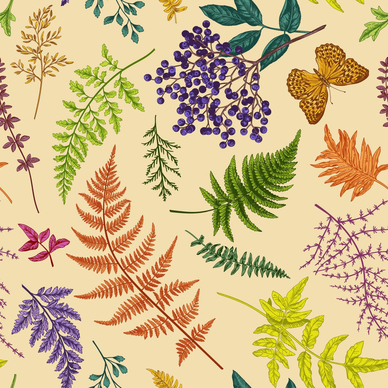 Beige Wallpaper with Ferns