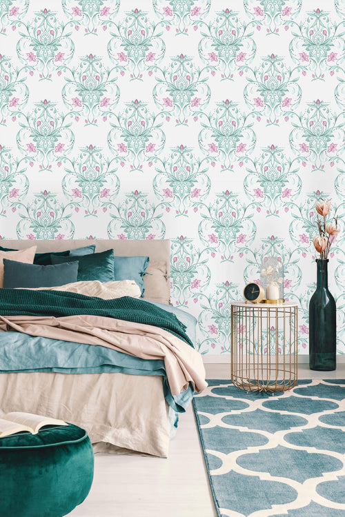 Watercolor Damask Pattern Wallpaper