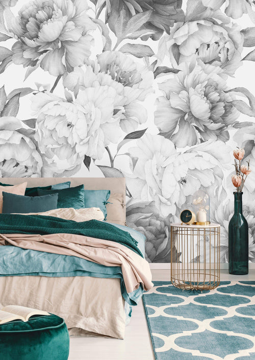 Watercolor Extra Large White Peony Wallpaper Mural