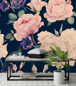 Watercolor Large Floral Dark Wallpaper Mural