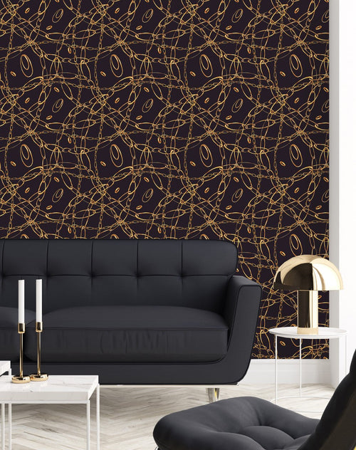 Black Wallpaper with Gold Pattern