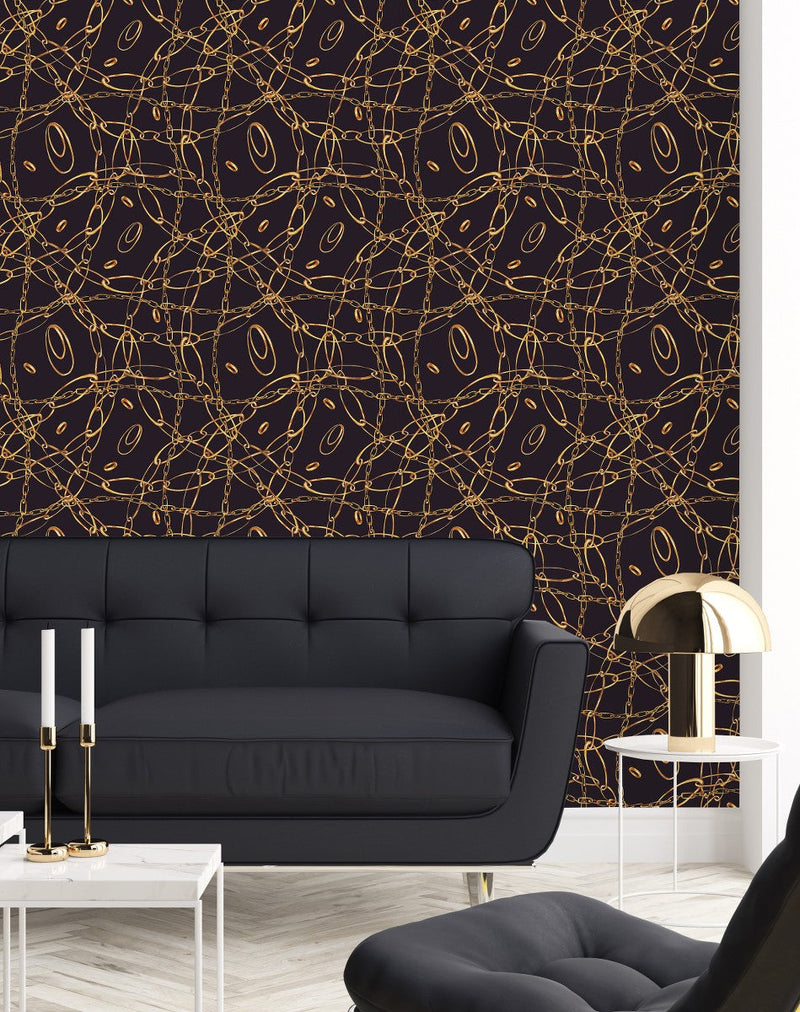 Black Wallpaper with Gold Pattern