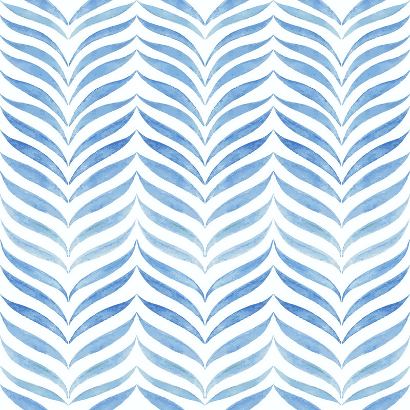 White and Blue Watercolor Herringbone Wallpaper