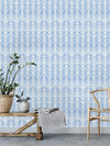 White and Blue Watercolor Herringbone Wallpaper