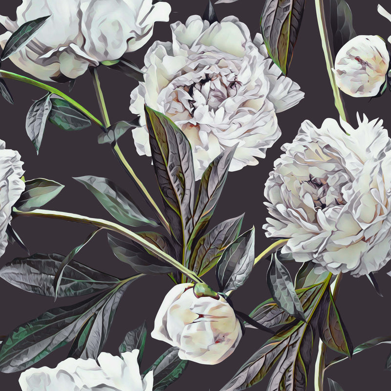 White Vintage Peonies Wallpaper Mural