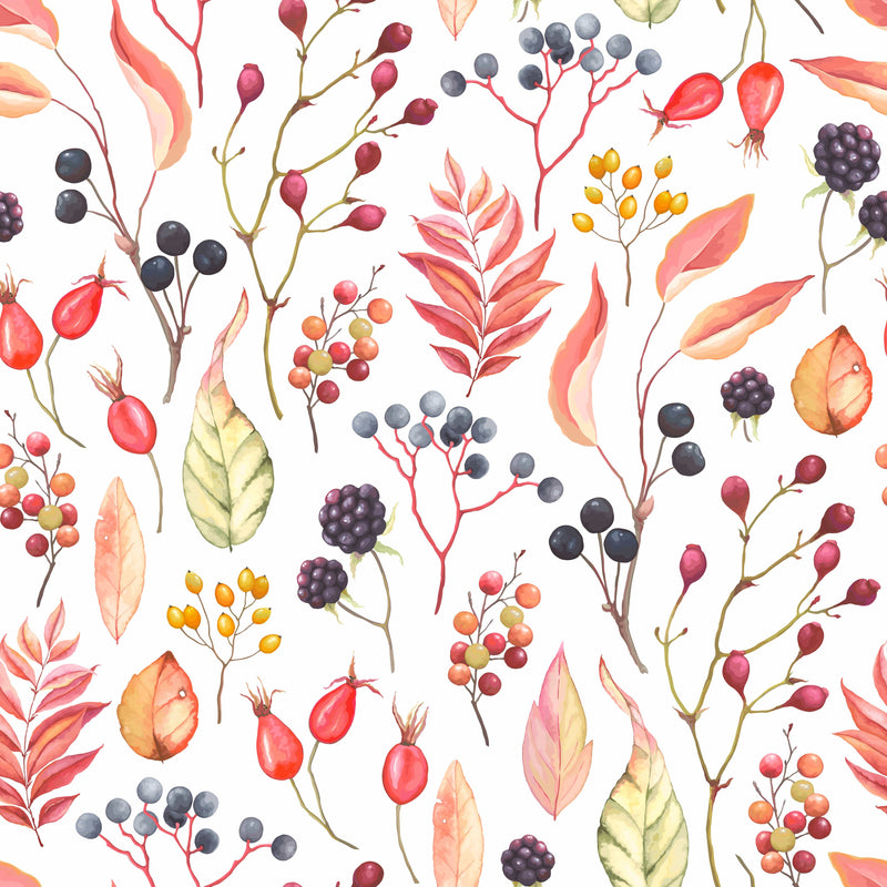 Fashionable Wild Berries and Leaves Wallpaper Fashionable