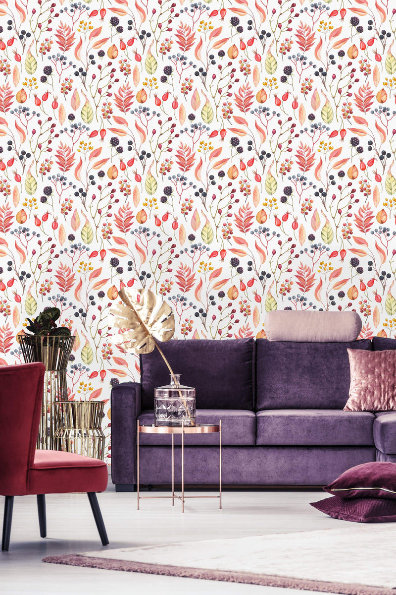 Fashionable Wild Berries and Leaves Wallpaper Fashionable