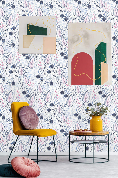 Stylish Wild Berries and Leaves Wallpaper Chic