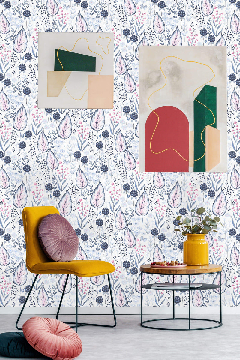Stylish Wild Berries and Leaves Wallpaper Chic