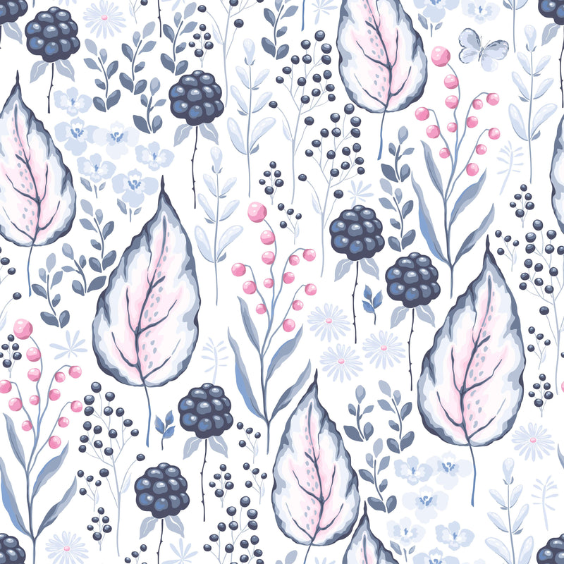 Stylish Wild Berries and Leaves Wallpaper Chic