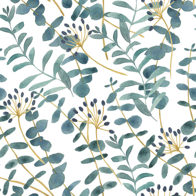 Dark blue Leaves with Berries Wallpaper