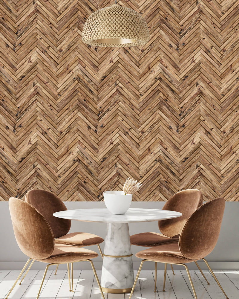 Wood Herringbone Wallpaper