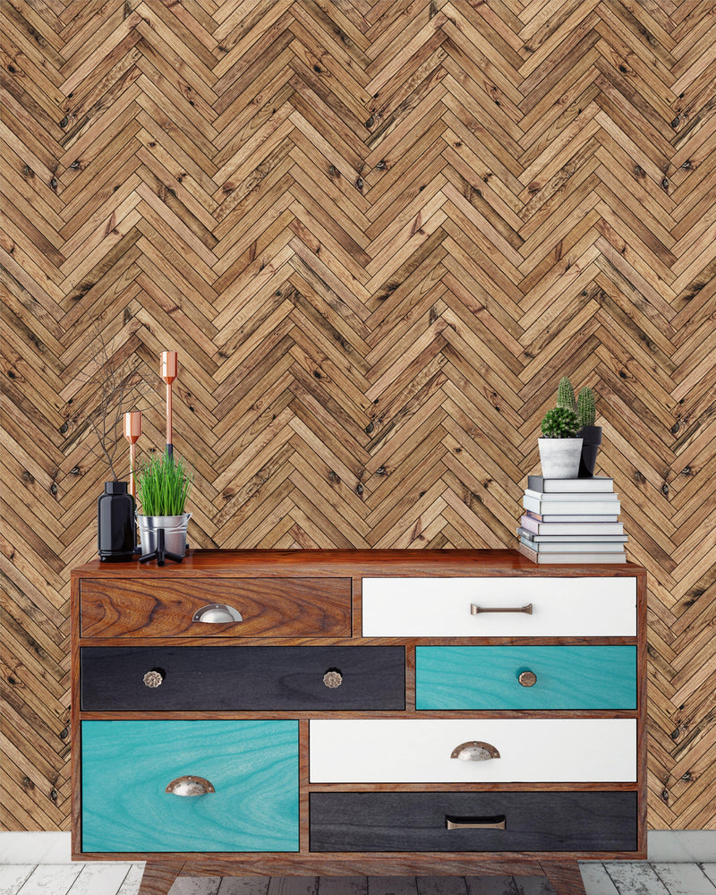 Wood Herringbone Wallpaper