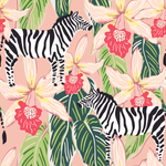 Pink Flowers with Zebras Wallpaper