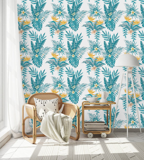 Blue Exotic Leaves Wallpaper