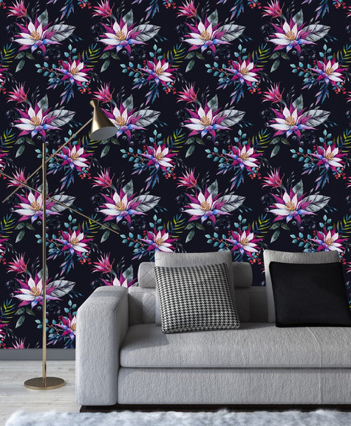 Brightly Flowers and Berries Wallpaper