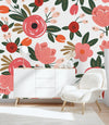 Pink Poppies on White Background Wallpaper