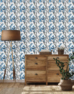 Fashionable Blue Leaves and Berries Wallpaper Vogue