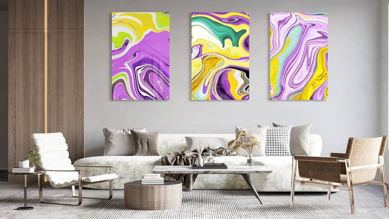 Purple Illusory Forms Set of 3 Prints Modern Wall Art Modern Artwork