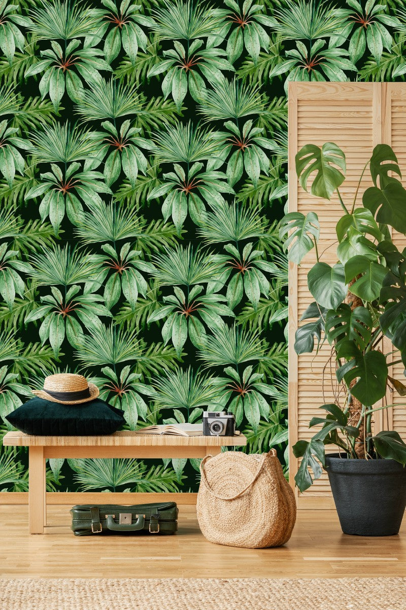 Green Plants on Green Wallpaper