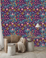 Contemporary Purple Floral Wallpaper