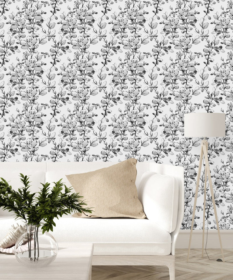 Contemporary Hand Drawn Flowers Wallpaper Vogue