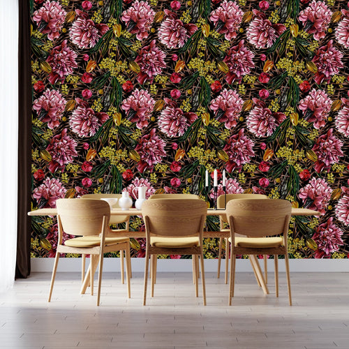 Yellow Flowers and Pink Peonies Wallpaper