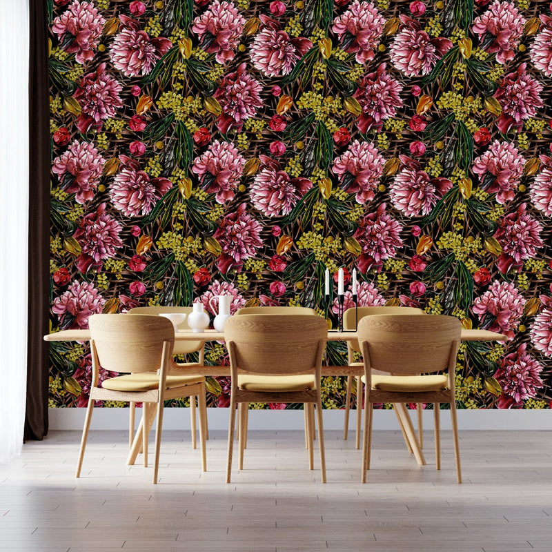 Yellow Flowers and Pink Peonies Wallpaper