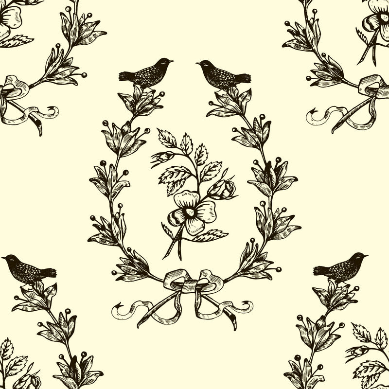Black Birds and Flowers Wallpaper