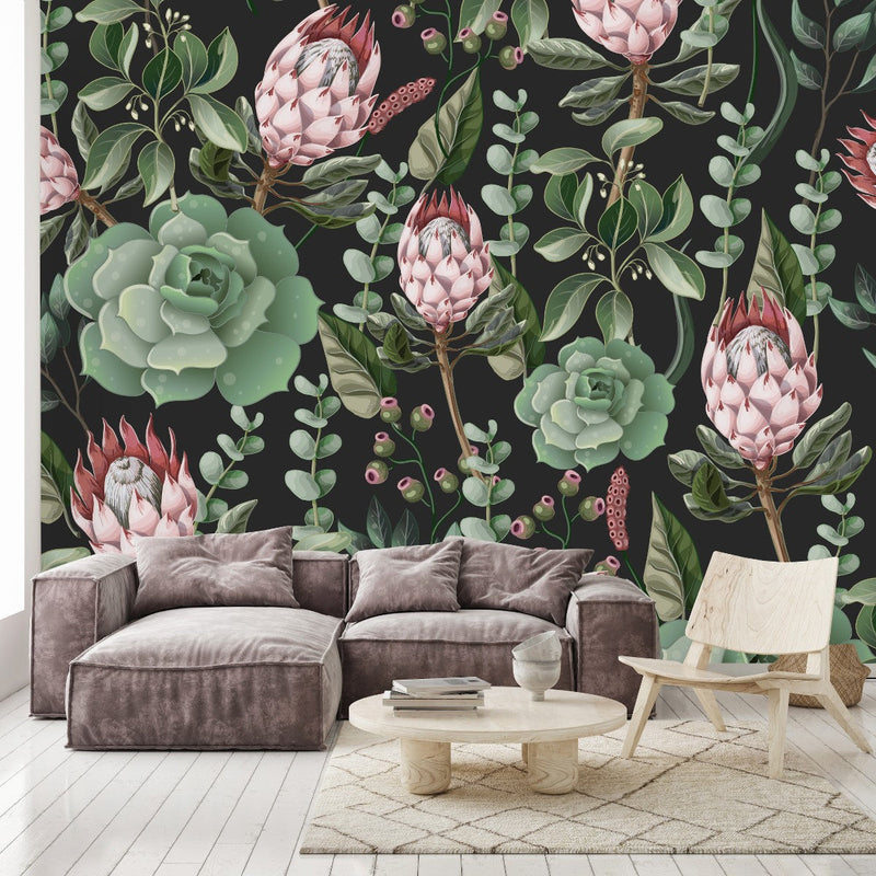 Protea and Succulents Wallpaper