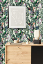 Parrots on Tropical Leaves Wallpaper