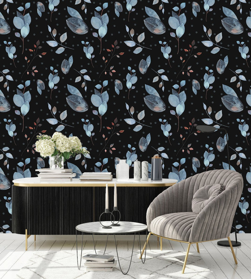 Modish Dark Leaves Pattern Wallpaper Smart