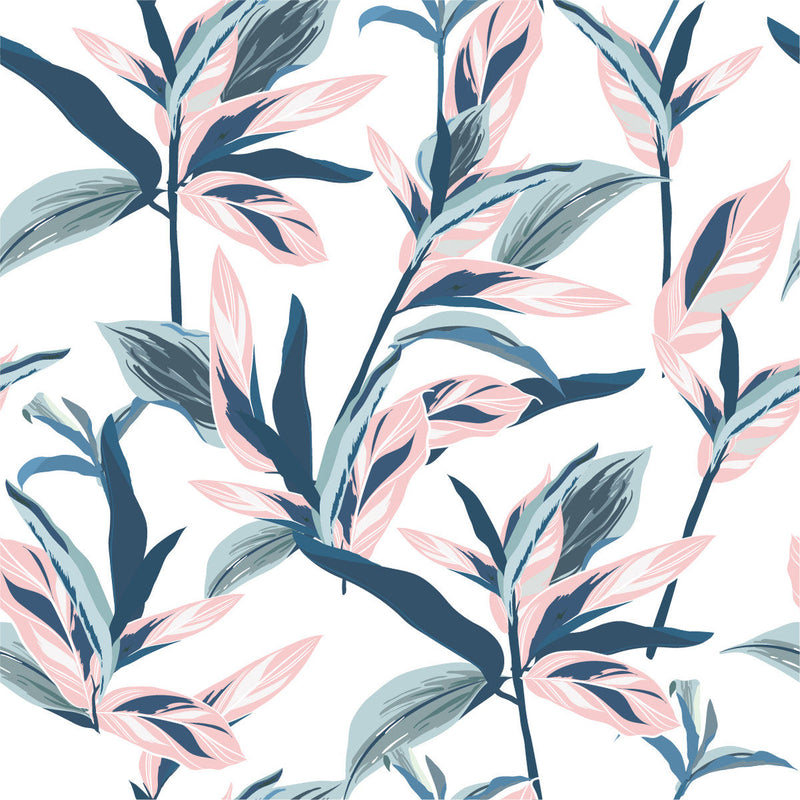 Voguish Blue and Pink Leaves Wallpaper Vogue