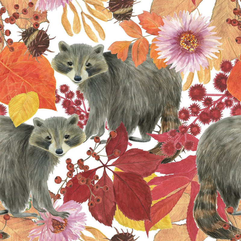 Autumn Leaves with Raccons Wallpaper
