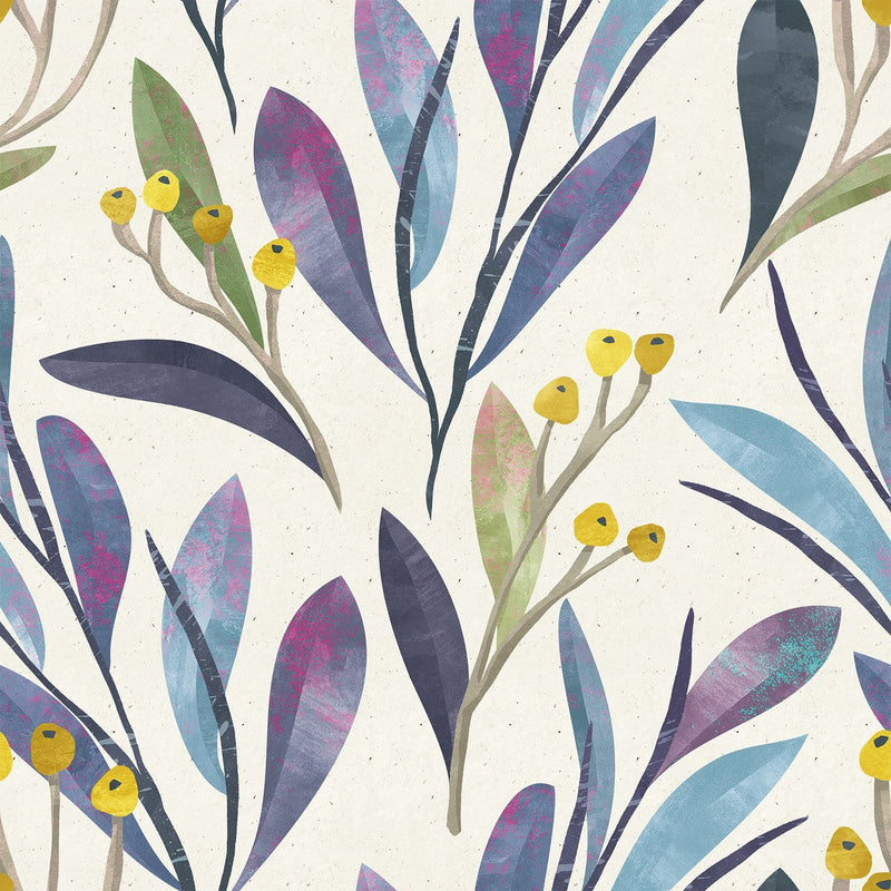 Voguish Blue and Purple Leaves Wallpaper Smart