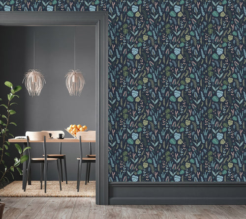 Dark Wallpaper with Little Leaves