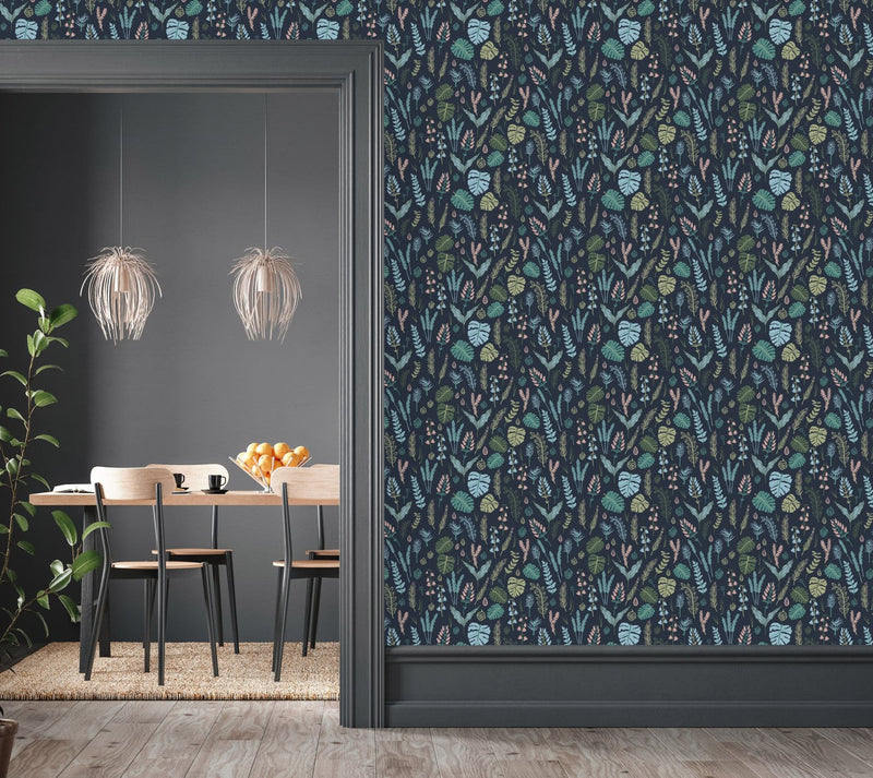 Dark Wallpaper with Little Leaves