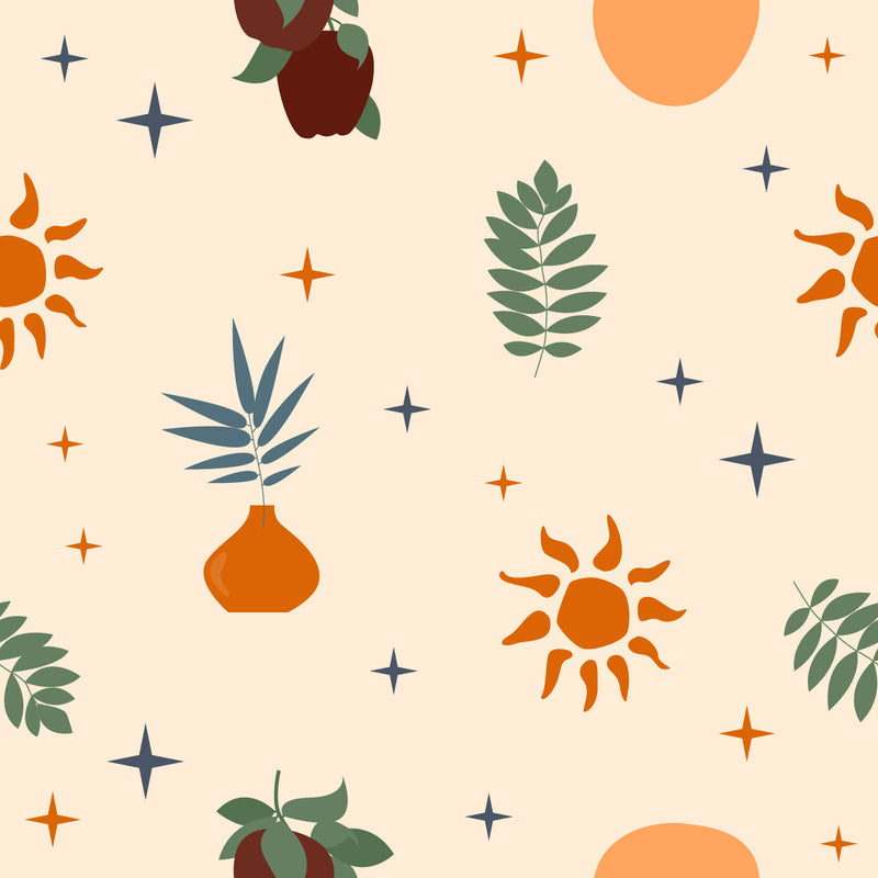 Beige Wallpaper with Plants