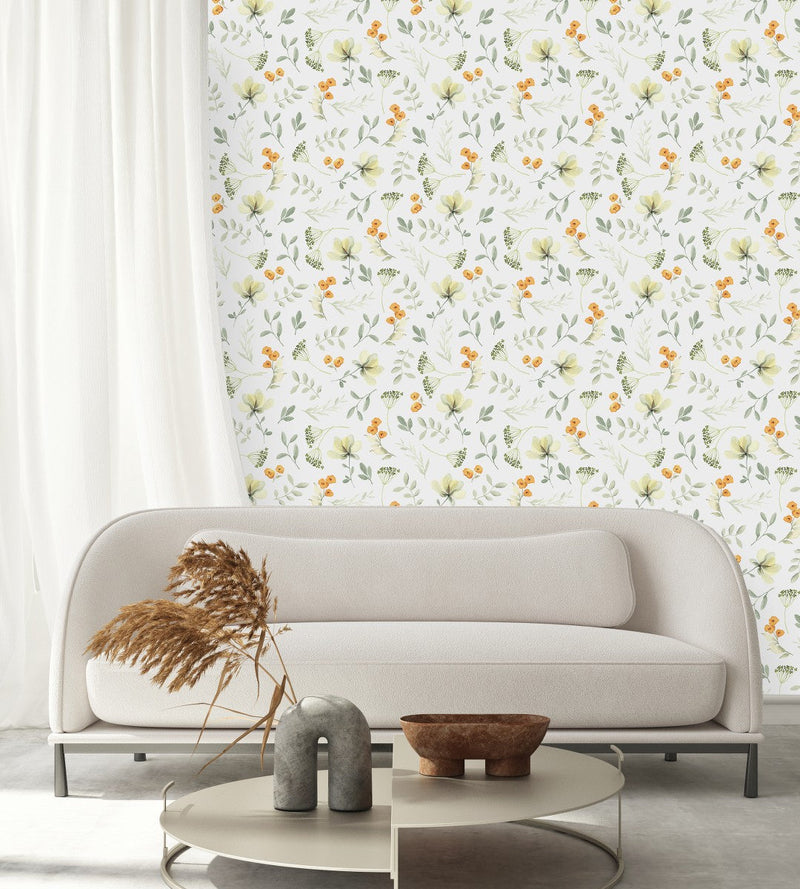 Stylish Leaves and Wildflowers Wallpaper Fashionable