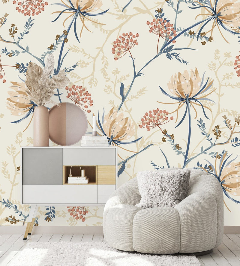 Contemporary Beige Floral Wallpaper Smart Quality