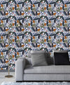 White Wallpaper with Leaves and Flowers