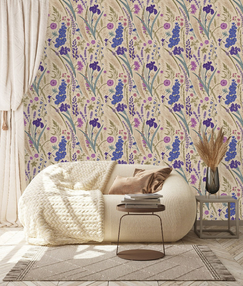 Modish Beige Wallpaper with Flowers Chic