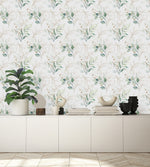 Green Leaves Wallpaper with Gold Contours