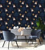Dark Floral and Mushrooms Pattern Wallpaper