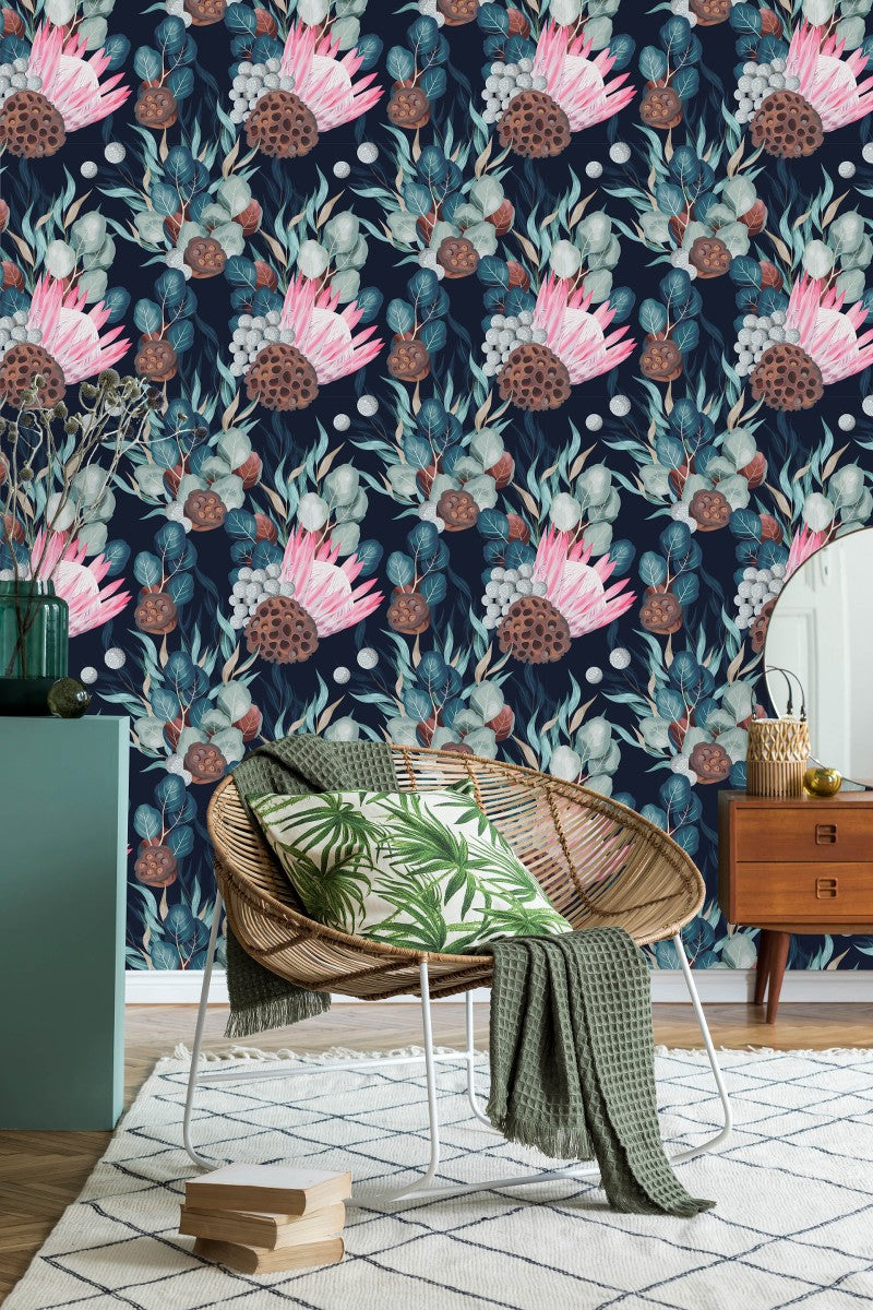 Modish Pink Protea Wallpaper Fashionable